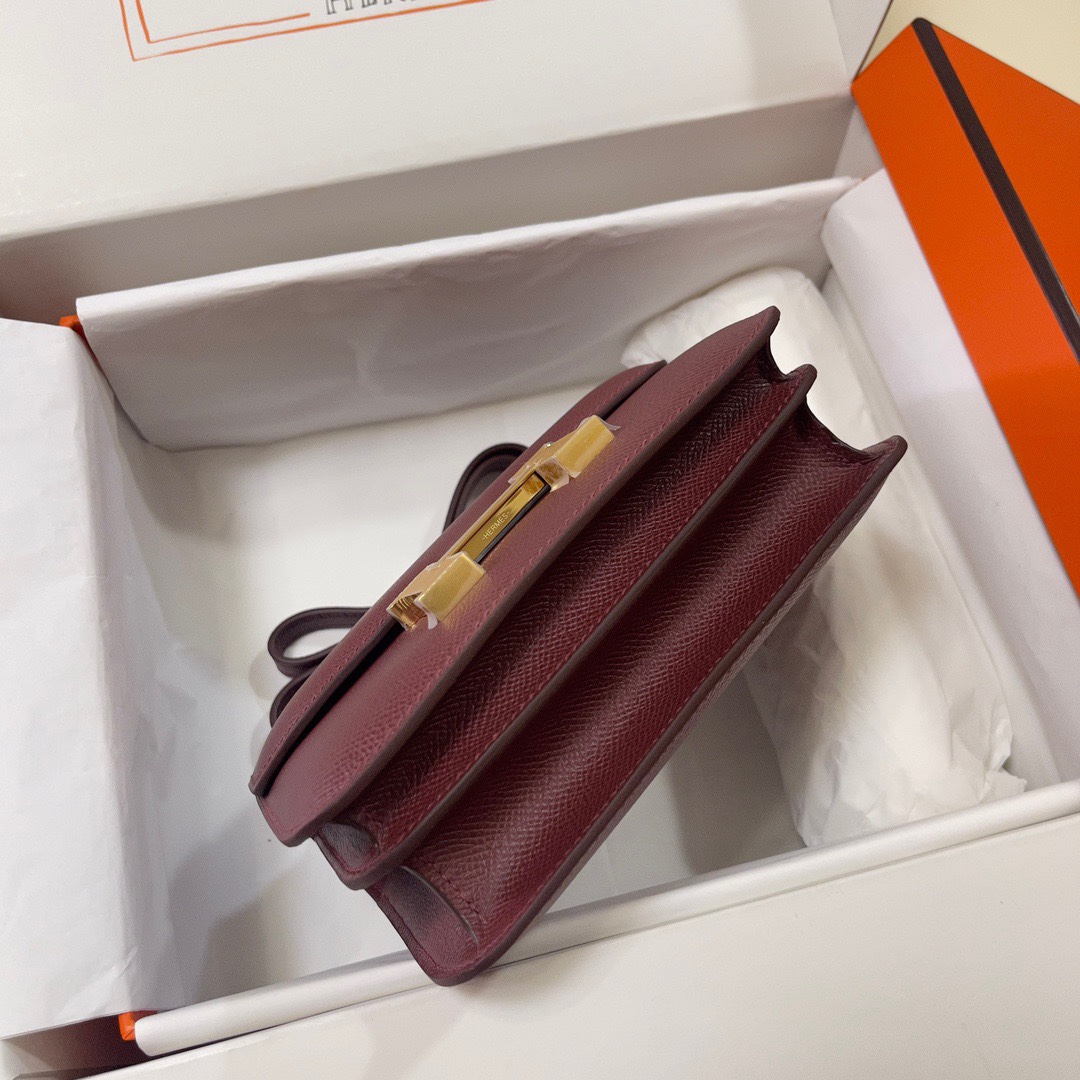 Hermes Constance 18 Mini Shoulder Bag In Bordeaux Epsom Leather